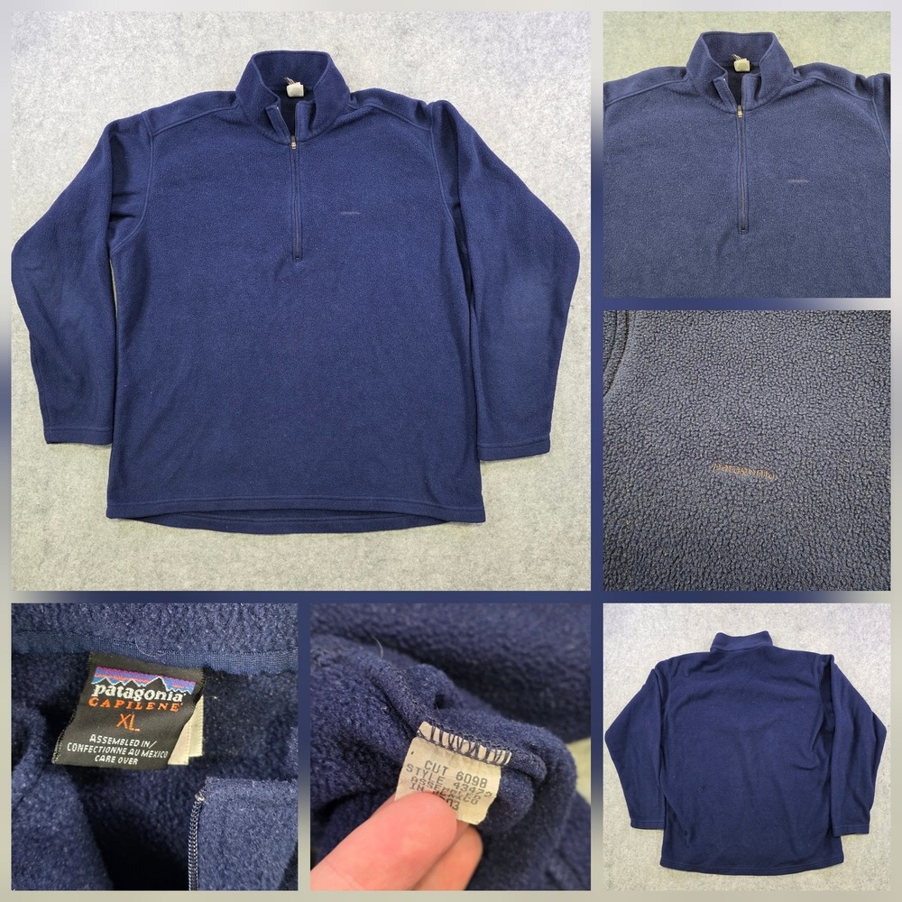 VTG Patagonia Capilene EW Fleece Zip-T Pullover Mens XL Blue Hiking 43472 Jacket